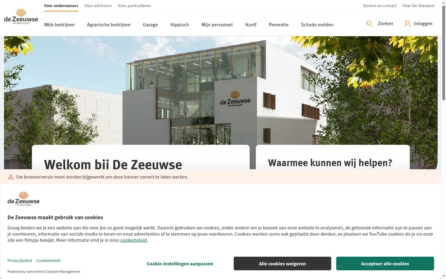 Screenshot des Einwilligungsbanners vor jeglicher Interaktion