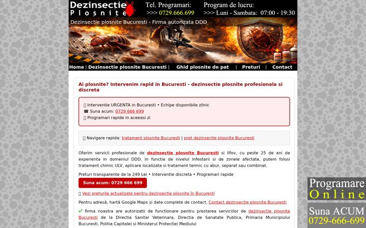 Screenshot stránky dezinsectieplosnite.ro