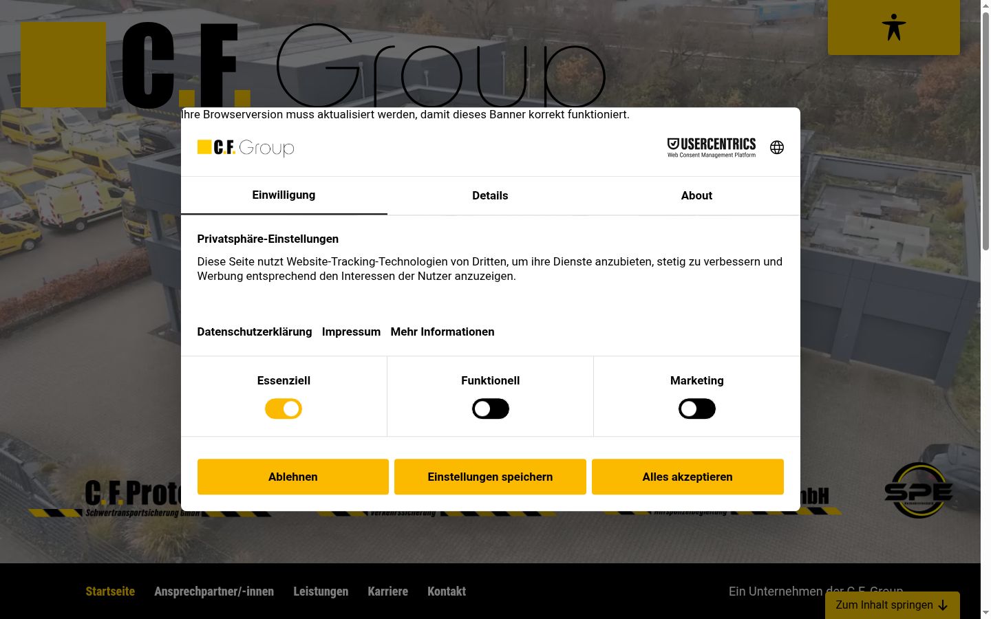 Screenshot des Einwilligungsbanners vor jeglicher Interaktion