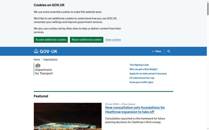Snimka zaslona za dft.gov.uk