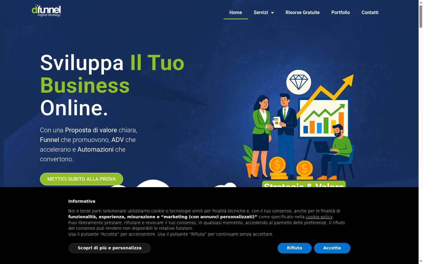 Screenshot del banner di consenso mostrato prima di qualsiasi interazione