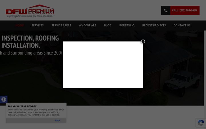 Screenshot of dfwpremiumroofingandsolar.com