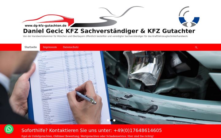Screenshot of dg-kfz-gutachten.de