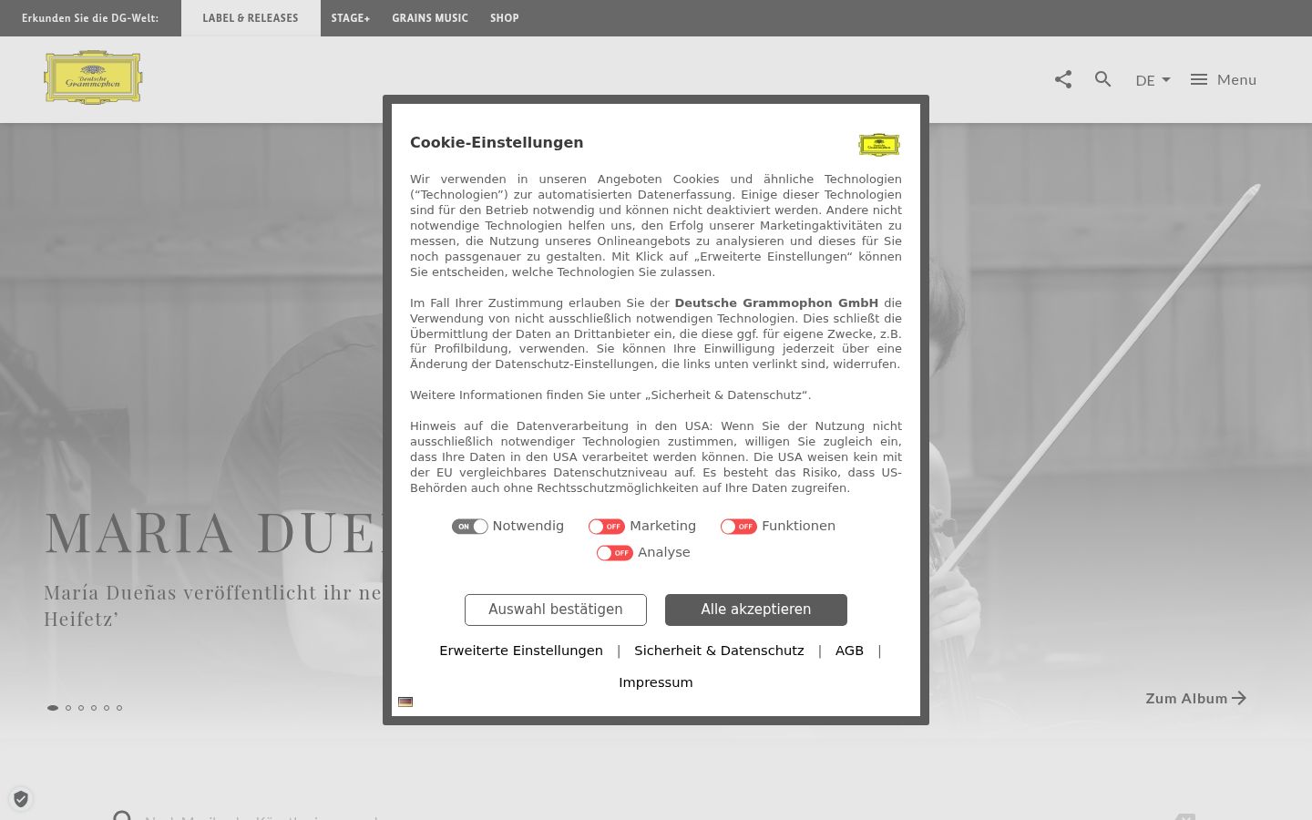 Captura de ecrã do banner de consentimento apresentado antes de qualquer interação