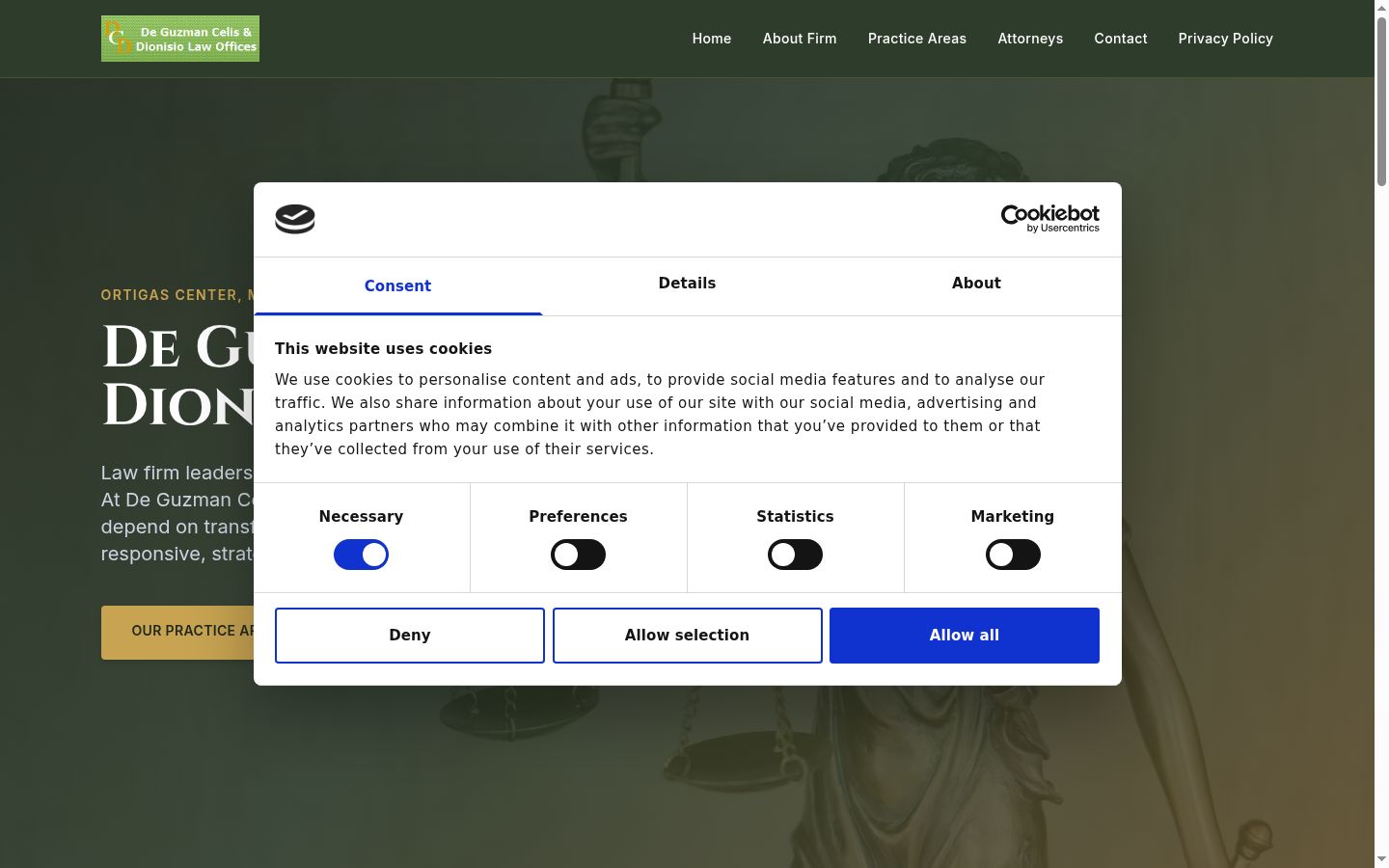 Screenshot of the consent banner shown before any interaction