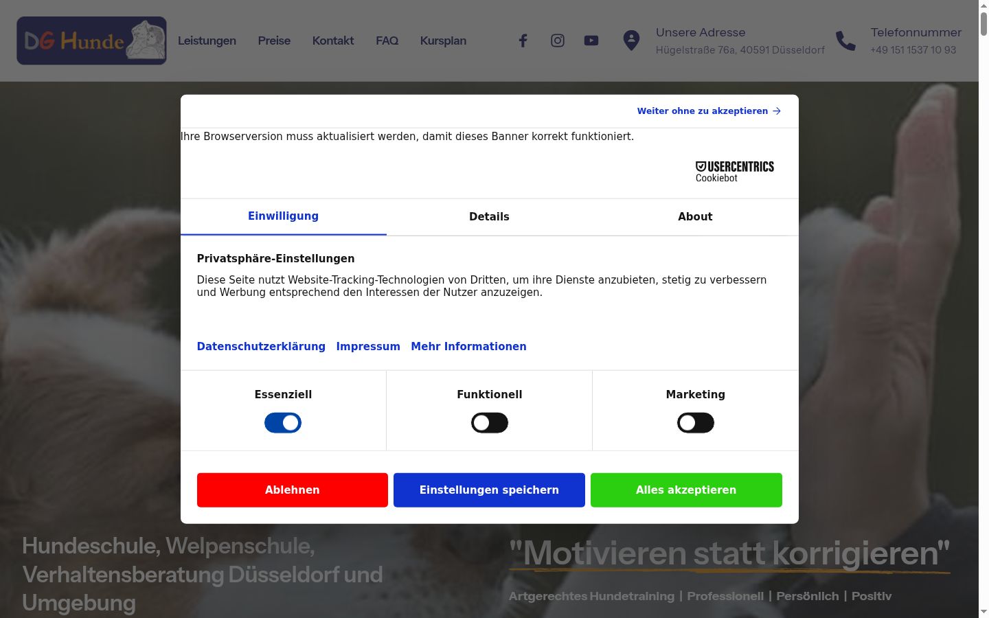 Skærmbillede af samtykkebanneret, som det blev vist før nogen interaktion