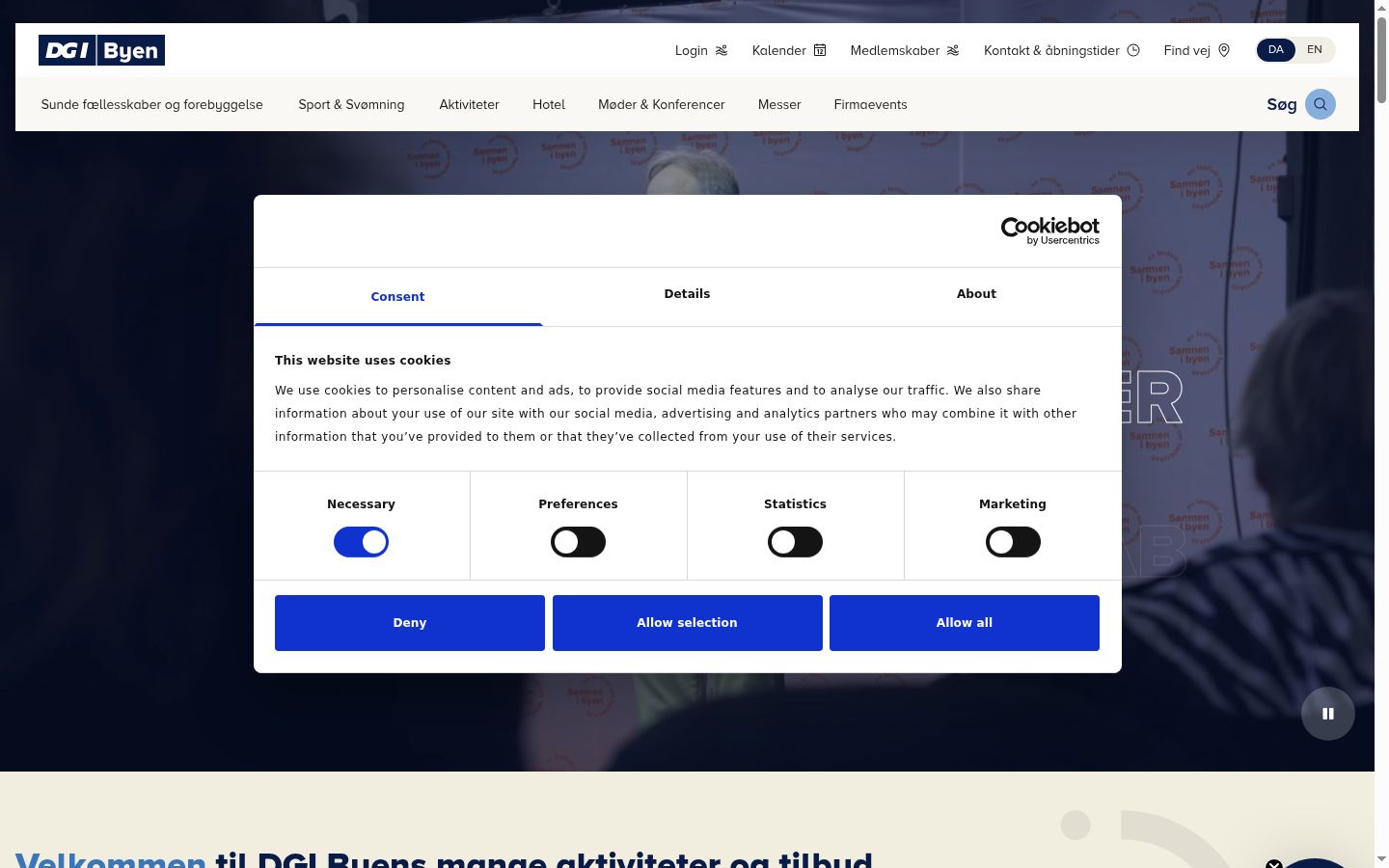 Skärmbild av samtyckesbannern som visades före någon interaktion