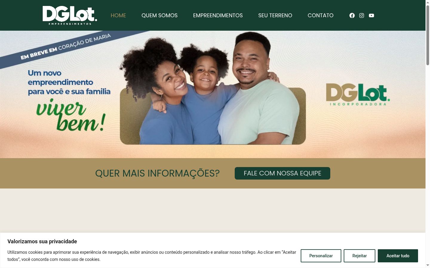 Captura de ecrã do banner de consentimento apresentado antes de qualquer interação