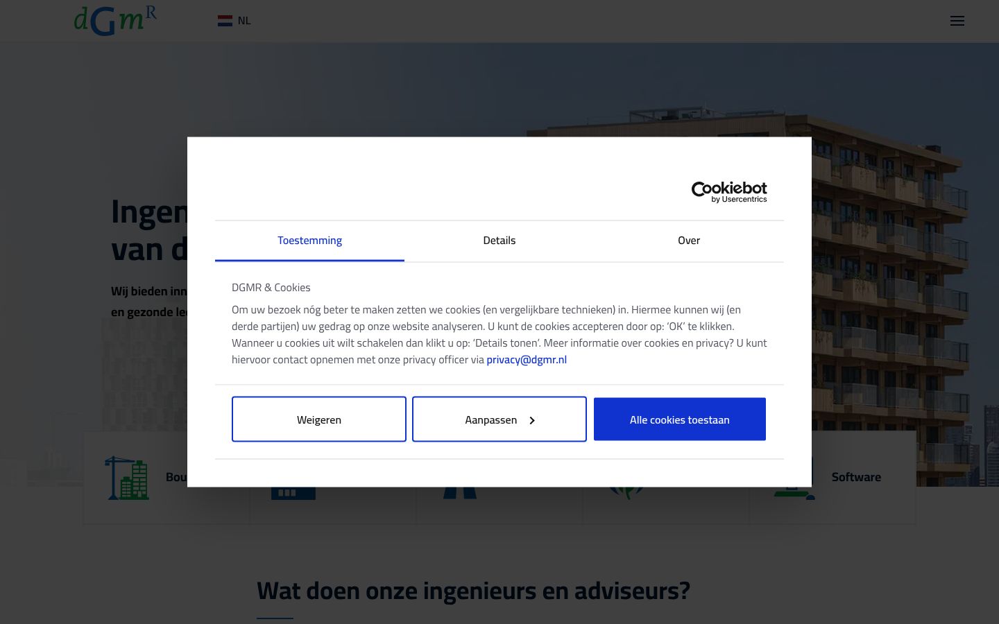 Captura de ecrã do banner de consentimento apresentado antes de qualquer interação