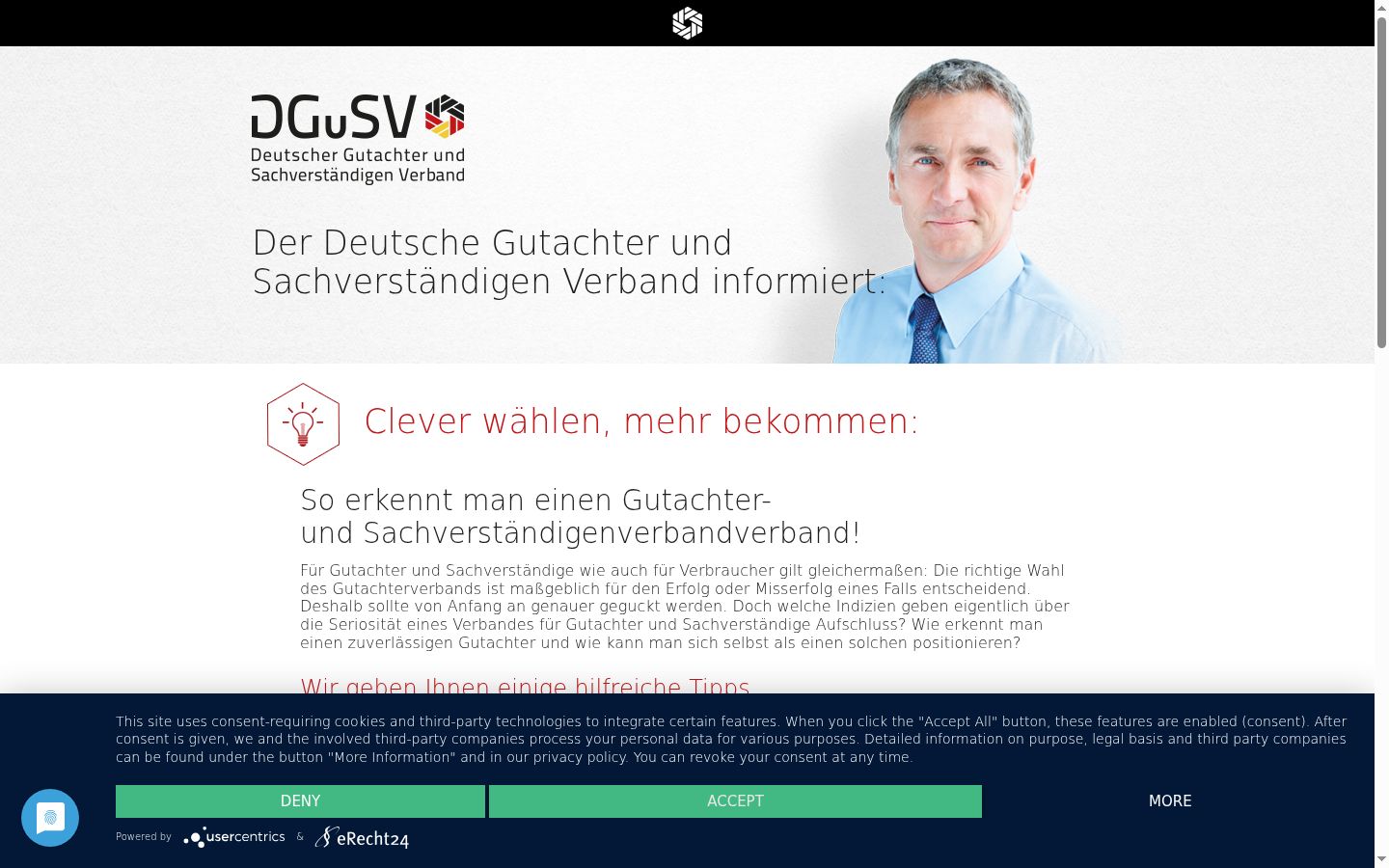 Screenshot des Einwilligungsbanners vor jeglicher Interaktion