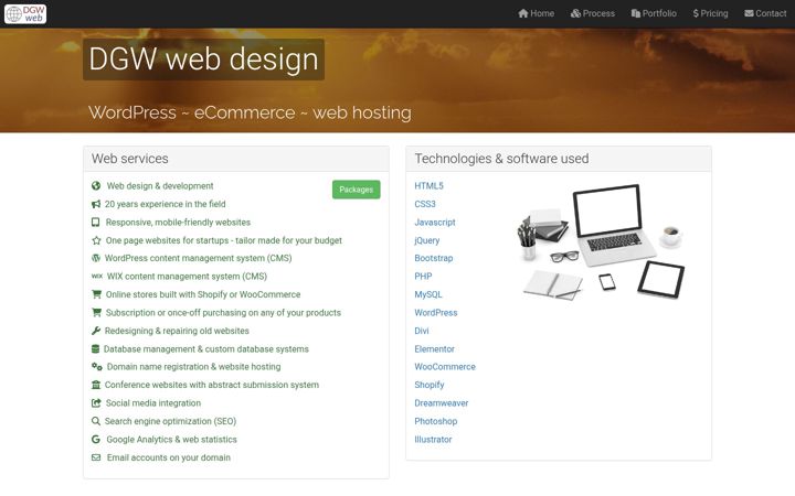 Ekrānuzņēmums no dgwwebdesign.co.za