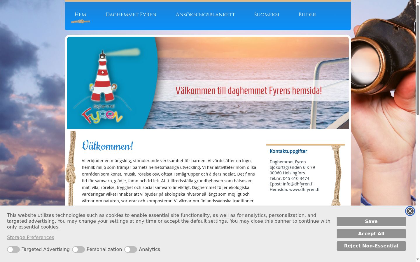 Skærmbillede af samtykkebanneret, som det blev vist før nogen interaktion