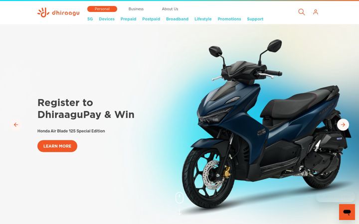 Екранна снимка на dhiraagu.com.mv