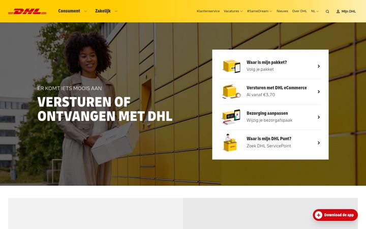 Screenshot of dhlparcel.nl