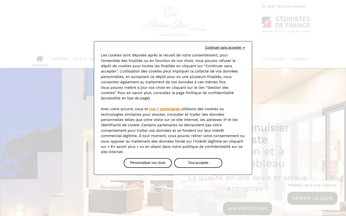 Captura de pantalla del banner de consentimiento mostrado antes de cualquier interacción