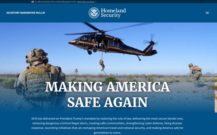 Screenshot van dhs.gov