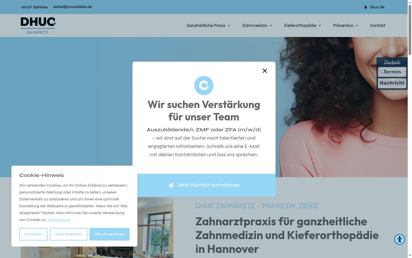Screenshot des Einwilligungsbanners vor jeglicher Interaktion
