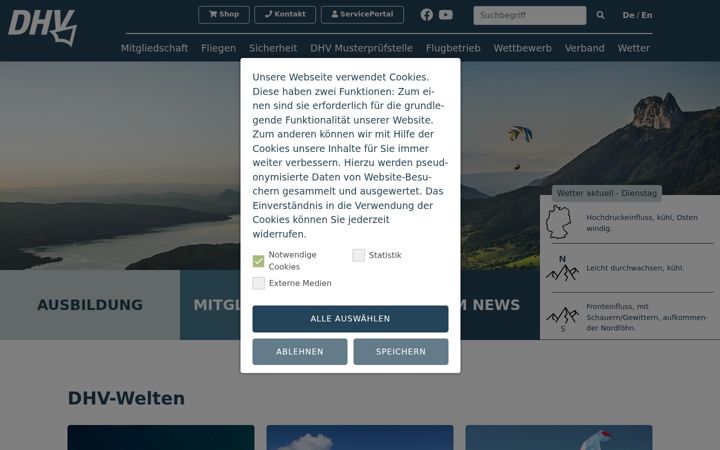 Screenshot of dhv.de