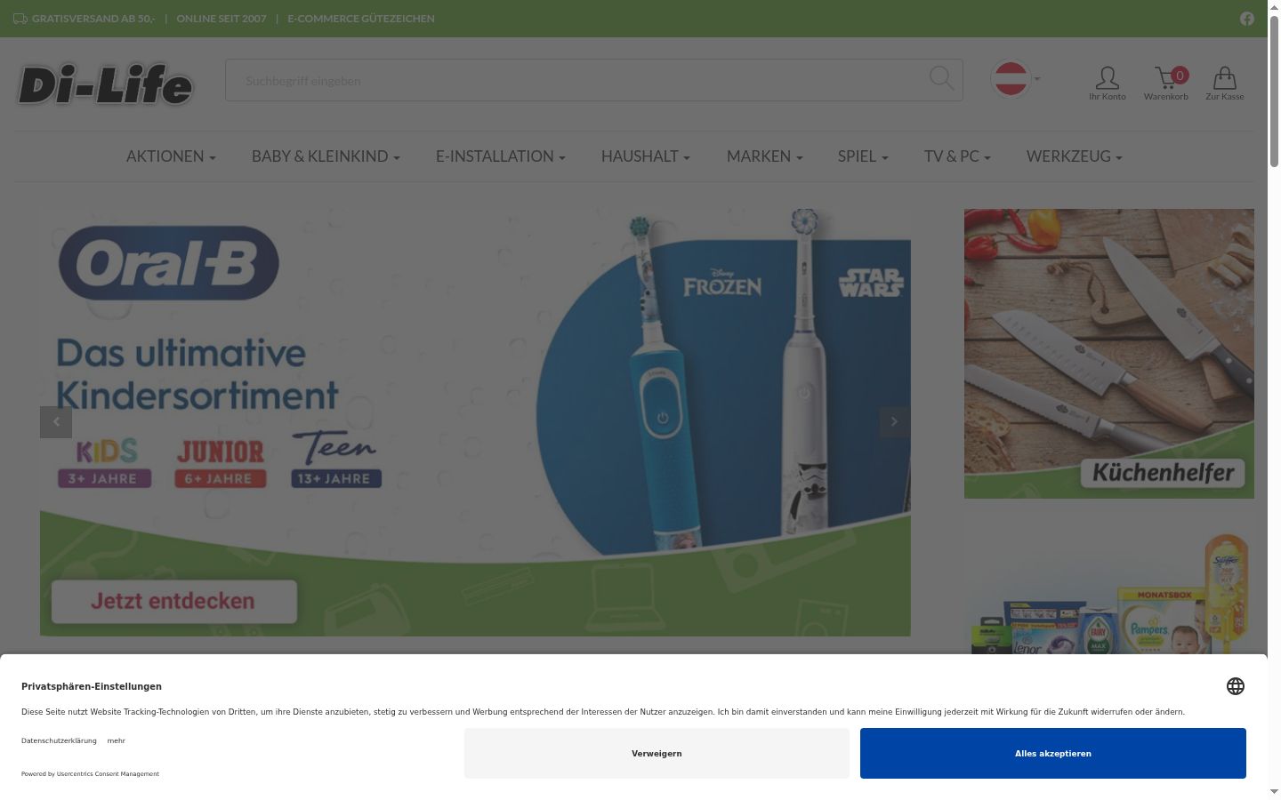 Screenshot del banner di consenso mostrato prima di qualsiasi interazione