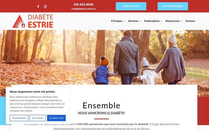 Skärmbild av diabete-estrie.ca