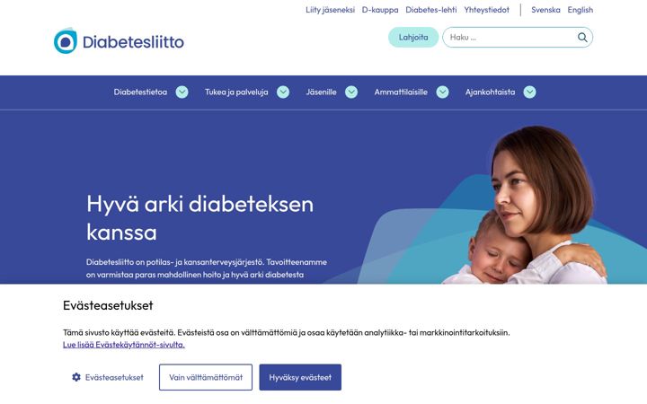 Screenshot di diabetes.fi