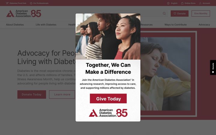Captură de ecran a diabetes.org