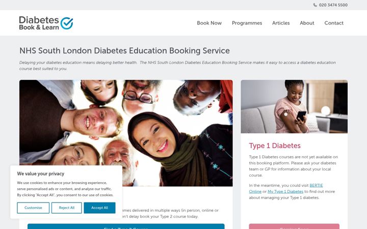 Екранна снимка на diabetesbooking.co.uk