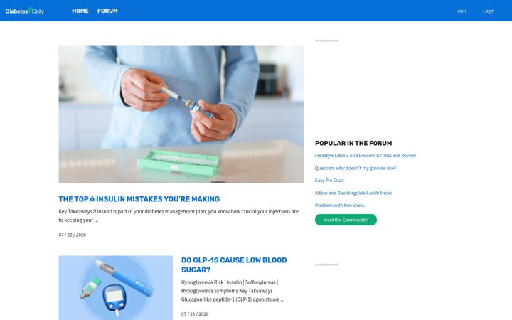 Screenshot of diabetesdaily.com
