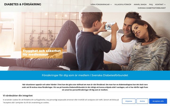 Screenshot di diabetesforsakring.se