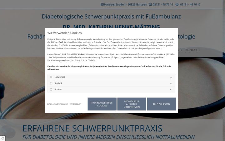 Screenshot of diabetespraxis-garbsen.de