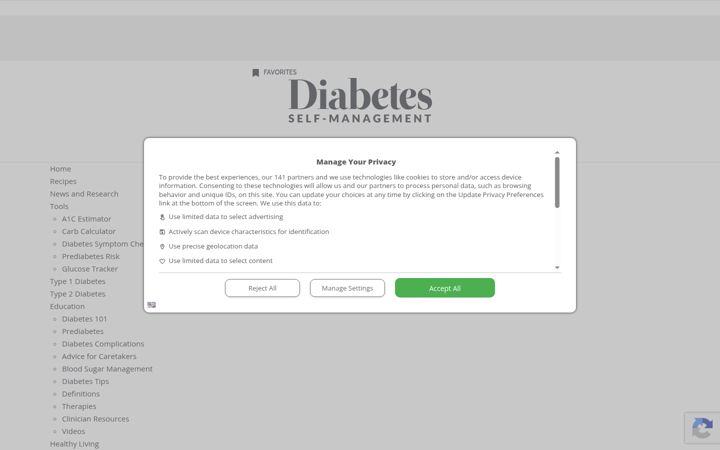 Screenshot of diabetesselfmanagement.com