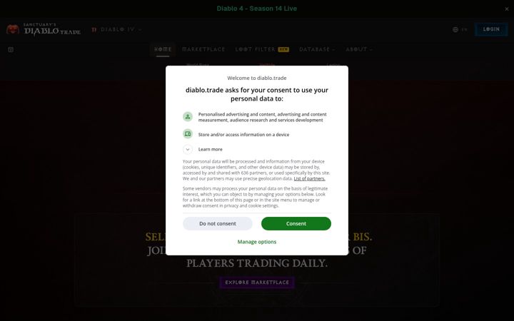 Screenshot of diablo.trade