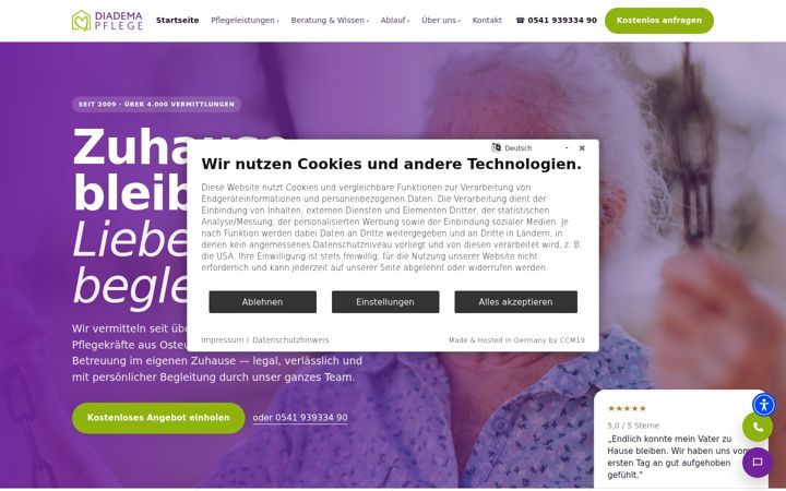 Screenshot di diadema-pflege.de