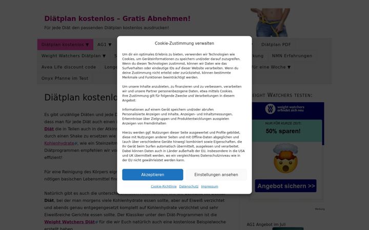 Screenshot of diaetplan-kostenlos.de