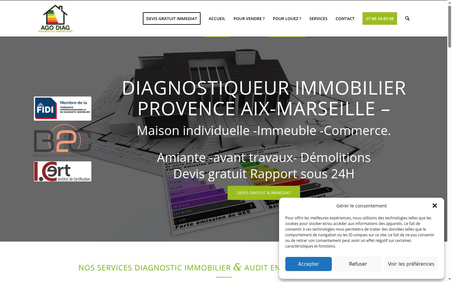 Capture d'écran de la bannière de consentement affichée avant toute interaction
