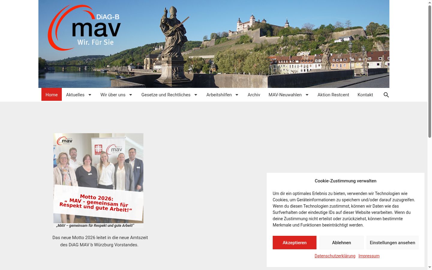 Screenshot des Einwilligungsbanners vor jeglicher Interaktion
