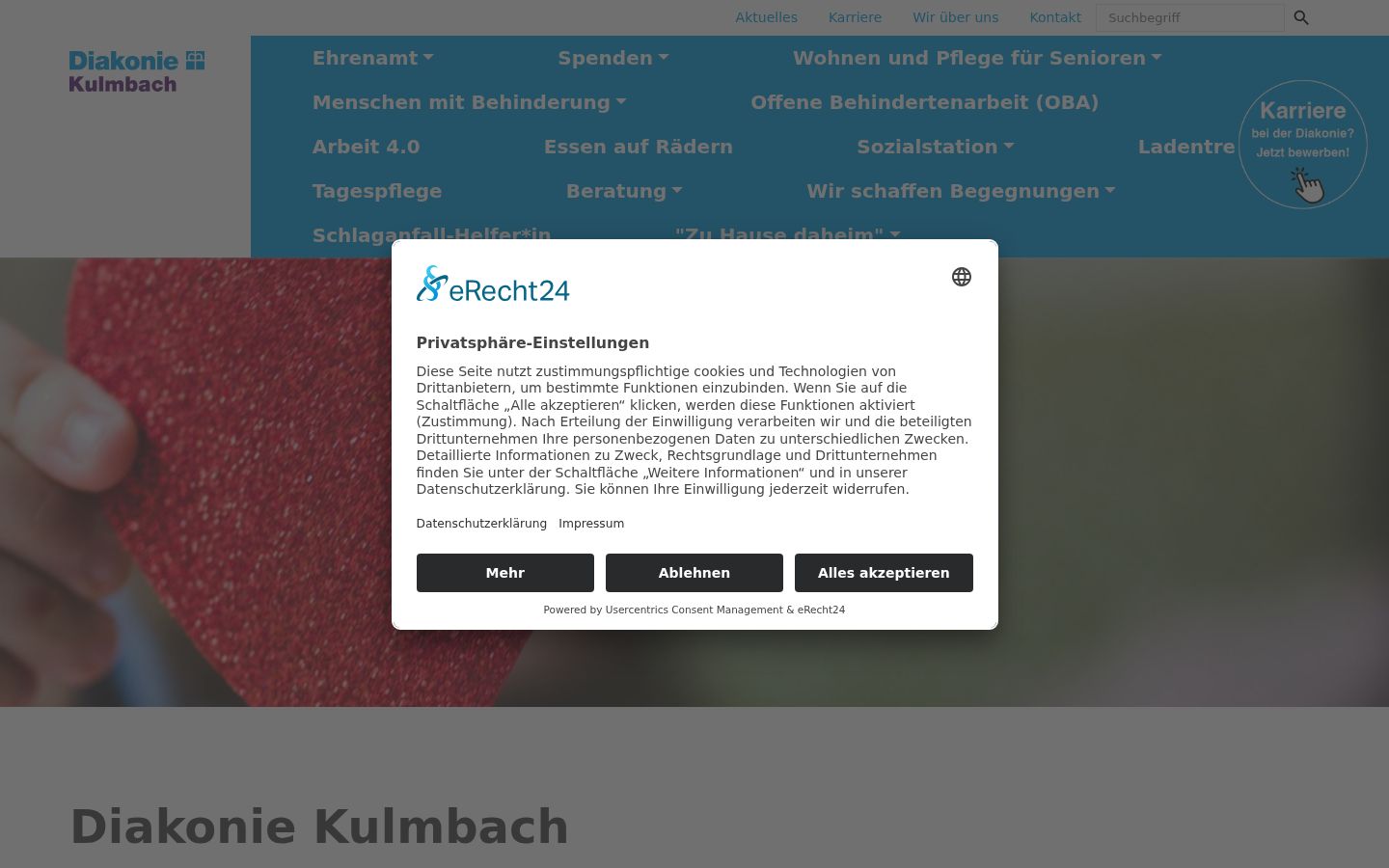 Screenshot des Einwilligungsbanners vor jeglicher Interaktion