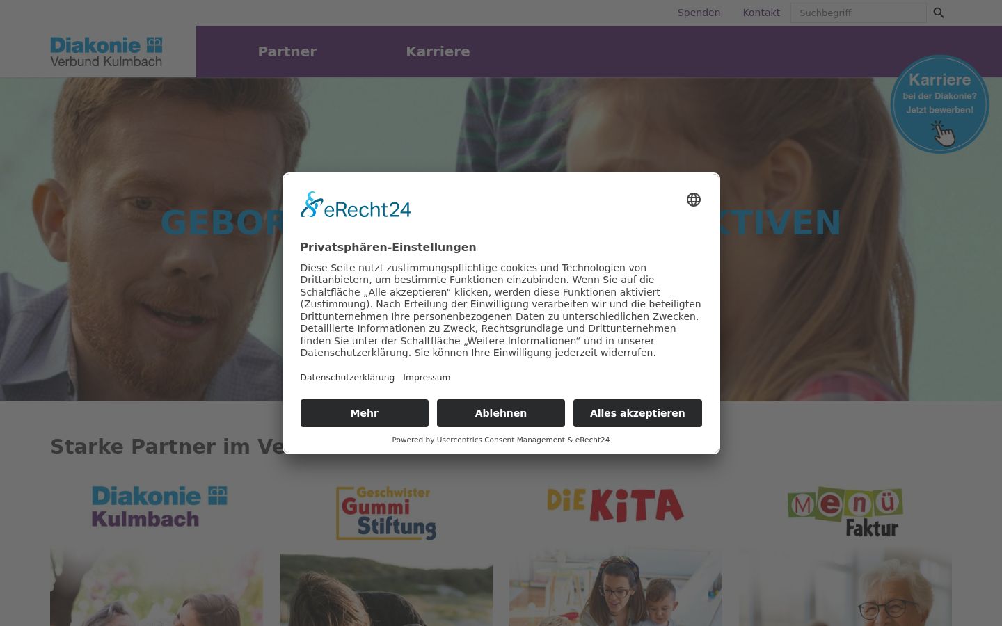 Screenshot des Einwilligungsbanners vor jeglicher Interaktion