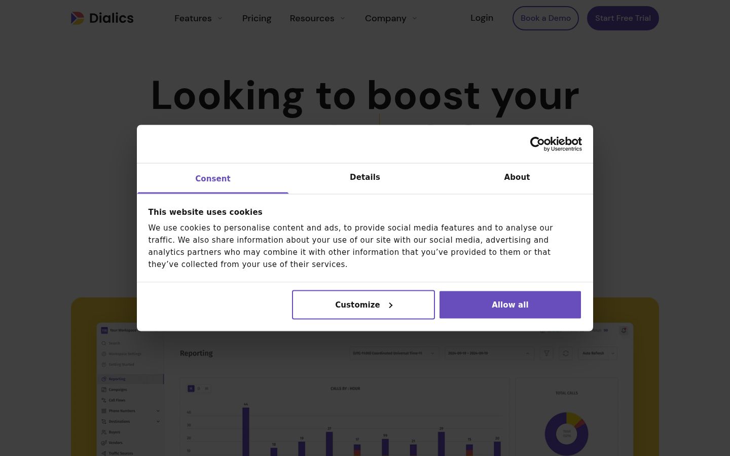 Screenshot del banner di consenso mostrato prima di qualsiasi interazione