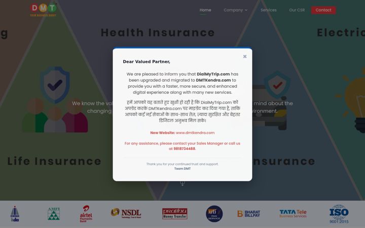 Screenshot of dialmytrip.com