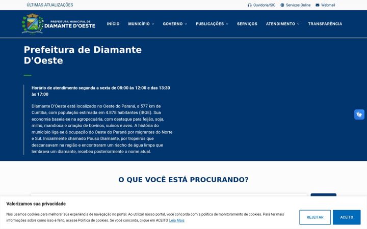 Ekraanipilt saidist diamantedoeste.pr.gov.br