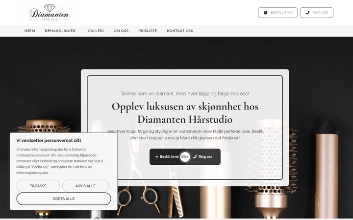 Snímek obrazovky diamantenharstudio.no
