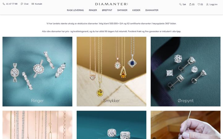 Snímek obrazovky diamanter.no