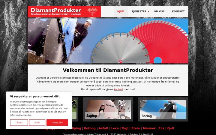 Snímek obrazovky diamantprodukter.no