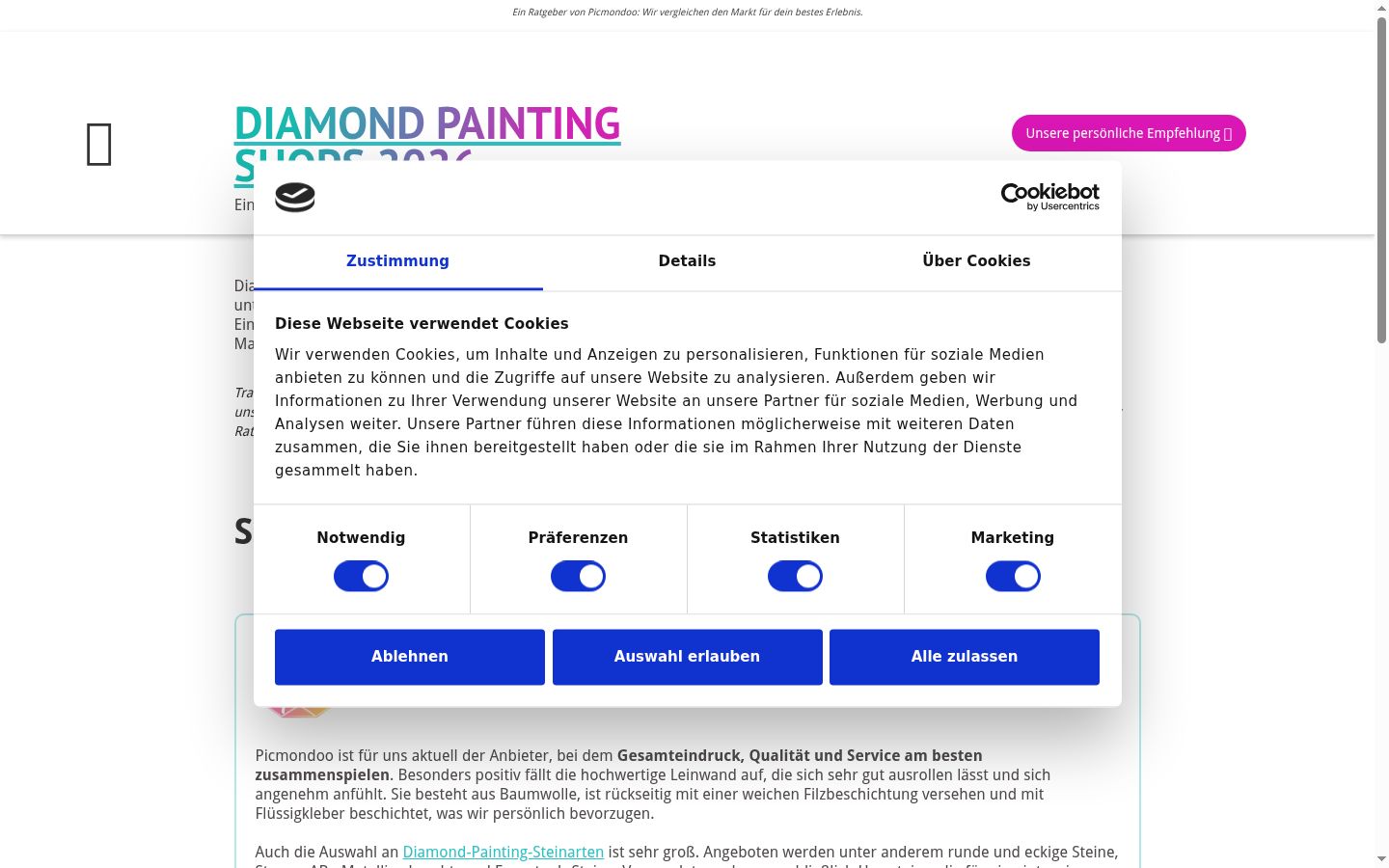 Screenshot del banner di consenso mostrato prima di qualsiasi interazione