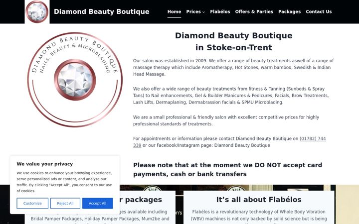 Screenshot of diamondbeautyboutique.co.uk