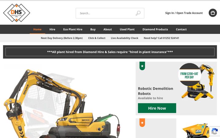 Screenshot ta' diamondhireandsales.co.uk