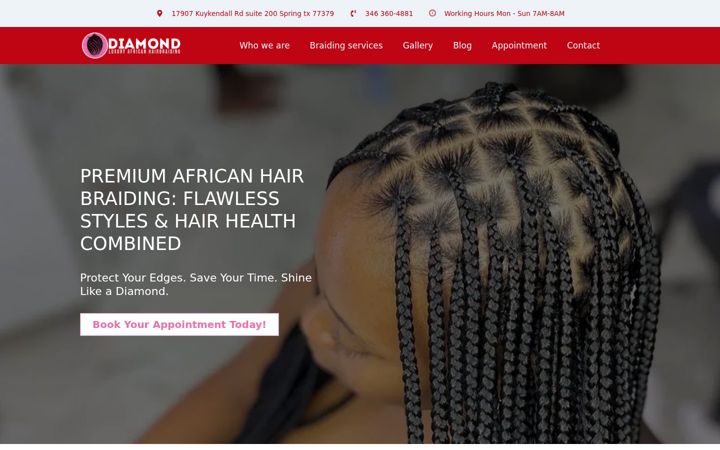 Snimka zaslona za diamondluxuryafricanhairbraiding.net