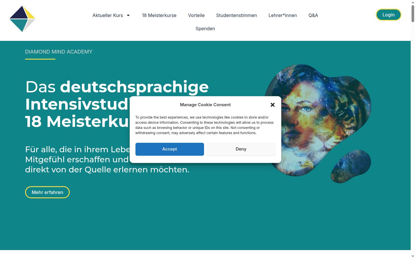 Screenshot des Einwilligungsbanners vor jeglicher Interaktion