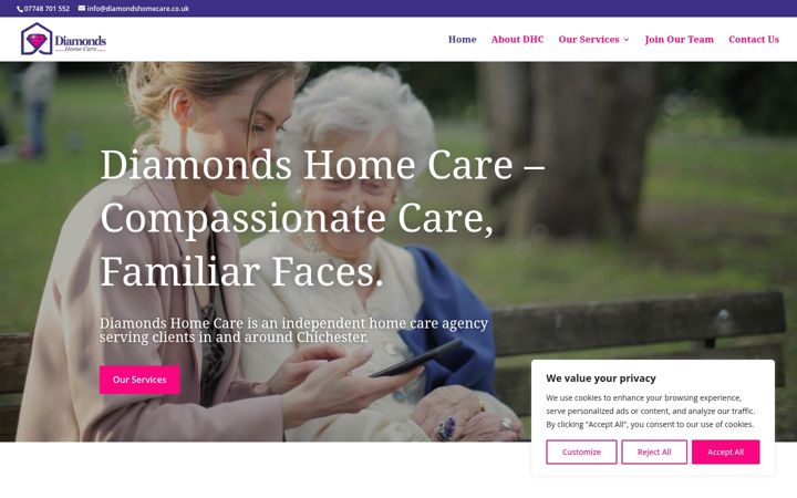 Screenshot of diamondshomecare.co.uk